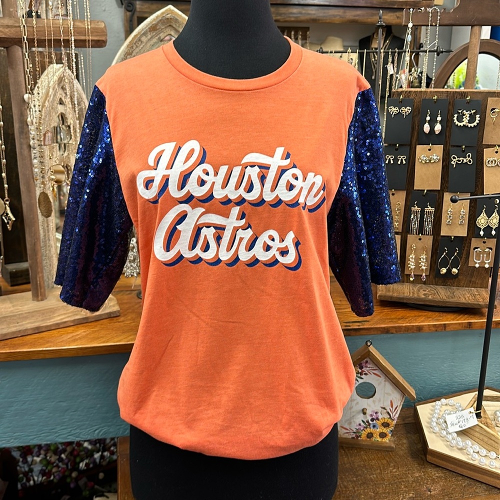 Houston Astros Sequined Sleeve Tee (Sizes: Medium - 3 XL)